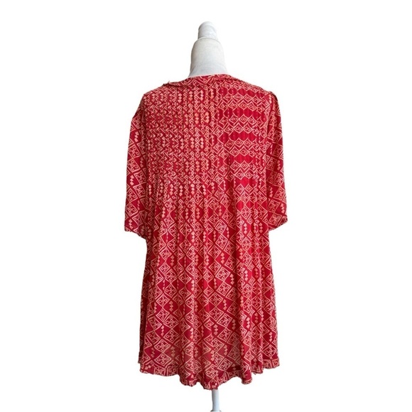 We The Free Red Ivory Batik Print Half Sleeve Tunic Dress Womens Size S Bohemian - Picture 3 of 12
